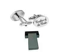 Virens Empourium Men's Wedding Cufflinks BOXED SILVER OVAL Cufflink, Groom Best Man Usher Page Boy and Many More Titles, Gift Box with Every Pair of Cuff Link (BROTHER OF THE BRIDE)