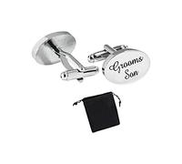 Virens Empourium Men's Wedding Cufflinks SILVER OVAL Cufflink, Groom Best Man Usher Page Boy and Many More Titles, Gift Pouch with Every Pair of Cuff Link (Grooms Son)