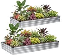 VIREO GARDEN Galvanized Raised Bed,240x160x30cm Planter Box,Silver-2Pcs