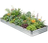 VIREO GARDEN Galvanized Raised Bed,360X120X30CM Planter Box,Silver-1Pcs | Metal Raised Bed Planter Bed with Safety Edging and Gloves for Vegetables, Fruits, Flowers.