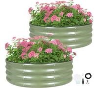 VIREO GARDEN Round Raised Garden Bed Outdoor, 90x90x30cm, 2Pcs, Green | Galvanized Steel Planter Box, Rubber Edge Trim, Bottomless Metal Raised Bed for Gardening Vegetables Flowers Fruits Herbs