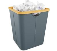 Vireon Waste Paper Bin with Bamboo Frame 30L Waste Basket with Oxford Fabric - Desk Bins for Office & Home Accessories (Grey, Square, 30, Litres)