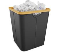 Vireon Waste Paper Bin with Bamboo Frame 30L Waste Basket with Oxford Fabric - Desk Bins for Office & Home Accessories (Black, Square, 30, Litres)