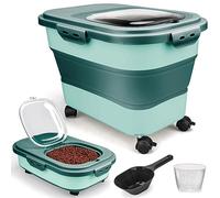 Viretec Dog Food Storage Container, 5-20Lbs Collapsible Pet Food Storage Containers with Rolling Wheel Airtight Locking Lid, Dry Food Storage Bin with Cup and Scoop, Suitable for Pet Food, Flour, Rice