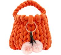 Vireya Chunky Knit Crochet Tote Bag for Women - Handmade Woven Party Bag with Cherry Plush Keyring Charm & Removable Canvas Lined Zip Pouch - Soft Crochet Bag Handles For Easy Everyday Use