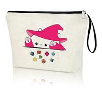 Virfuntaki DnD Gift Cat Throwing Dice Dungeon Master Gift DnD Holding Zipper Bag Cosmetic Pouch Gamer Dice Bag Tabletop RPG Tabletop Games Role Playing Decoration for Girl Women, White