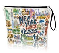 Virfuntaki New York Gift Makeup Bag for Women - NYC Travel Cosmetic Case Zipper Organizer Pouch, New York Trip The Empire State Vacation Souvenir