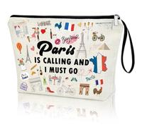 Virfuntaki Paris Gifts Paris Trip Makeup Bag France Paris Travel Cosmetic Case For Women Summer Romantic Vacation Zipper Organiser Pouch Funny Paris Souvenirs Vacation Bonjour Girls Trip