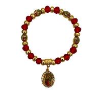 Virgen De Guadalupe Red Rosary Beaded Bracelet Recuerdos de Bautizo Primera Comunion, Our Lady of Guadalupe Party Favor - 12 PCS, medium to large, Acrylic, acrylic