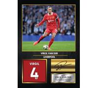Virgil van Dijk Liverpool Signed Poster Print - Liverpool FC Football Wall Art - Printed Autograph Soccer Memorabilia - Virgil van Dijk Fan Gift Decor, A4 Poster + Gold Frame