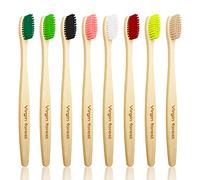 Virgin Forest Bamboo Toothbrush, Wooden Toothbrushes, Biodegradable Eco Friendly Vegan Natural Organic Bamboo Charcoal Tooth Brush, Set of 8 Color of Medium Firm Bristles