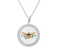 Virgin Islands Flag Paisley Pattern Funny Necklace With Printed Pendant Novelty Diamond Jewelry for Women Men Silver/Gold