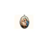 Virgin Mary and Her Child Necklace, 2D Sacred Oval Medallion