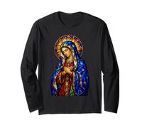 Virgin Mary Blue Medieval Gothic Cathedral Art Mosaic Style Long Sleeve T-Shirt