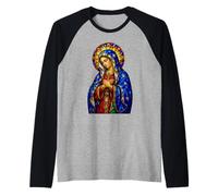 Virgin Mary Blue Medieval Gothic Cathedral Art Mosaic Style Raglan Baseball Tee