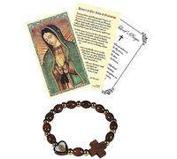 Virgin Mary Bracelet - Our Lady of Guadalupe Set With Prayer Card, The Lord's Prayer | Heart Wood Bracelet With Catholic Card | Virgen De Guadalupe Set of 3 Items
