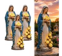 Virgin Mary Garden Light, Solar Outdoor Mary Statue with LED Glowing Roses, Blessed Mother Garden Statue for Catholic Garden Decor, Christian Yard Decor Memorial Gift for Women, Mom and Grandma (3pcs)