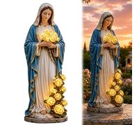 Virgin Mary Garden Light, Solar Outdoor Virgin Mary Garden Statue with LED Glowing Roses, Blessed Mother Garden Statue for Catholic Garden Decor, Memorial Gift for Women, Mom and Grandma (1pc)