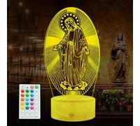 Virgin Mary Gift, 3D Christian Night Light with 16 Colors Changing, Remote Control with Timer, RGB Flashing Mode and Dimmable, Religious Lamp for Christmas Birthday Decor