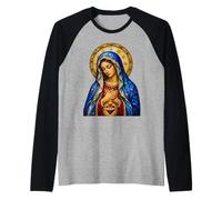 Virgin Mary Heart Sacred Stained Glass Catholic Art Icon Raglan Baseball Tee