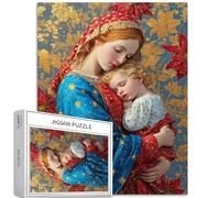 Virgin Mary Holding Baby 1000 Piece Jigsaw Puzzles for Adults Floral Background Art Jigsaw Puzzle Challenging Family Activity Games Colorful DIY Craft Puzzle for Home Decor Gifts 20×27 Inches