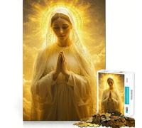Virgin Mary in Golden Light Jigsaw Puzzles 1000 Piece for Adults Recall Fun Play Firm Fit Secure Assembly Family Fun Night Activity (38x52cm)