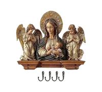 Virgin Mary Key Holder Wall Mount | Wooden 4 Angle Devotional Hanger with Shelf, Guadalupe Key Organizer - For Catholic Home Entrance Bedroom Dormitory Gift