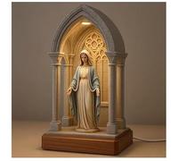 Virgin Mary LED Devotional Table Lamp,Elegant Sacred Virgin Mary Statue Night Light,Handmade Catholic Decor Table Lamp, Christian Home Decor with Soft Illumination for Family Friends