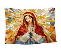 Virgin Mary Mosaic Flannel Throw Blanket | Religious Spiritual Decor Meditation Prayer For C Plush | Blanket & Soft