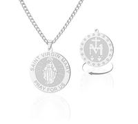 Virgin Mary Necklace Stainless Steel Medal Necklace Catholic Virgen de Guadalupe Pendant Christian Religious Jewelry for Women Men (silver)