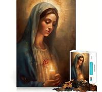 Virgin Mary Painting Jigsaw Puzzles 1000 Mental Focus Game No Gap Tight Fitting Design Interactive Brain Challenge for Home (38x26cm)