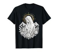Virgin Mary Prayer Mountain Floral Sacred Catholic Icon Value Graphic T-Shirt