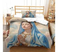 Virgin Mary Prayer-religious Icon Style Duvet Cover Set 2 PCS Hotel Quality Quilt Cover Bedding Sets Bed Covers with Pillowcases with Zipper Closure Ultra Soft Anti Allergic Microfiber Single（135x200c