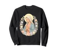 Virgin Mary Praying Surrounded by Flowers Catholic Faith Sweatshirt