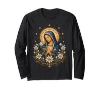 Virgin Mary Praying with Daisies Celestial Sacred Icon Art Long Sleeve T-Shirt