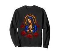 Virgin Mary Praying With Red Roses Catholic Devotional Art Sweatshirt