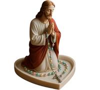Virgin Mary Rosary Holder - 5.3 Inch Hand Carved Resin Prayer Stand, Virgin Marys Jewelry Holder, Heart-Shaped Base for Tangle-Free Storage (B)