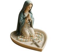 Virgin Mary Rosary Holder - 5.3 Inch Hand Carved Resin Prayer Stand, Virgin Marys Jewelry Holder, Heart-Shaped Base for Tangle-Free Storage (A)