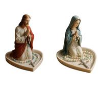 Virgin Mary Rosary Holder - 5.3 Inch Hand Carved Resin Prayer Stand, Virgin Marys Jewelry Holder, Heart-Shaped Base for Tangle-Free Storage (A+B)