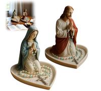 Virgin Mary Rosary Holder,Elegant Our Lady Prayer Rosary Box Religious Gift Catholic Gift, Mary and Jesus Heart Statue Tray for Prayer Beads,Bedroom Living Room Office Desktop Decoration
