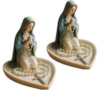 Virgin Mary Rosary Holder, Our Lady of Grace Statue Tabletop Rosary Jewelry Holder, Virgin Mary Statue, Holy Mother Figure, Catholic Home Decor, Holy Religious Gifts for Mom (A 2PCS)