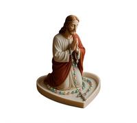 Virgin Mary Rosary Holder - Resin Our Lady of Grace Statue, Elegant Rosary & Jewelry Display for Prayer Corner, Bedroom, Office - Religious Catholic Gift, 8cm Holy Mother Figurine (Red)