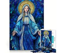 Virgin Mary Stained Glass 1000-piece Jigsaw Puzzles Brain Training Fun Tight Interlock No Gaps Bonding Activity for Loved Ones (50x75cm)