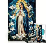 Virgin Mary Stained Glass Adults 1000 Pieces Puzzle Mental Fun Game Advanced Laser Cutting Tech Amusing Challenge for Waiting Time (38x26cm)