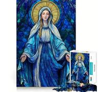 Virgin Mary Stained Glass Jigsaw for Teenagers 1000 Pieces Memory Fun Game Smooth Burr Free Surface Birthday Gift Brain Teaser Toy (38x26cm)
