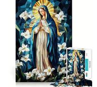 Virgin Mary Stained Glass Jigsaw for Teenagers 1000 Pieces Memory Fun Game Smooth Burr Free Surface Birthday Gift Brain Teaser Toy (50x75cm)