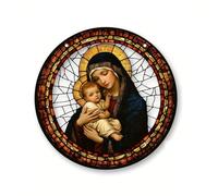 Virgin Mary Stained Glass Light Catcher Acrylic - A Captivating Wall Hanging Infused With Beauty for Sunlight (Dark Blue, 20x20x1cm)