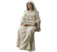 Virgin Mary Statue, Resin Desk Companion Figurine, 2.4 in 6 cm Sitting Religious Decor for Car Dashboard, Home Office, Table Decor, Hand Painted with I Am with You Always Nameplate