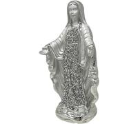 Virgin Mary Statue - Silver Our Lady of Grace Figurine, Crushed Diamond Effect, 25cm Religious Ornament, Catholic Home Decor, Prayer Room, Wedding or Mother Gift