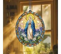 Virgin Mary Suncatcher - Suncatcher Catholic Hanging Ornament - Religious Christian Decor, Blessed Mother Gift, Holy Window Art for Home or Church, Christmas Tree Ornament Decor (Sun-53)
